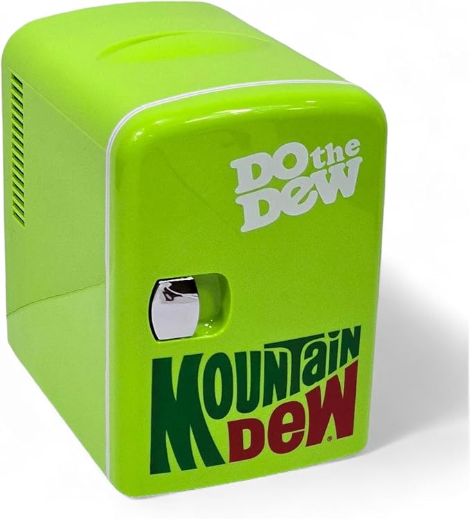 CURTIS Mountain Dew MIS134MD, Mini Portable Compact Personal Fridge Cooler, 4 Liter Capacity Chills Six 12 oz Cans, 100% Freon-Free & Eco Friendly, Lime