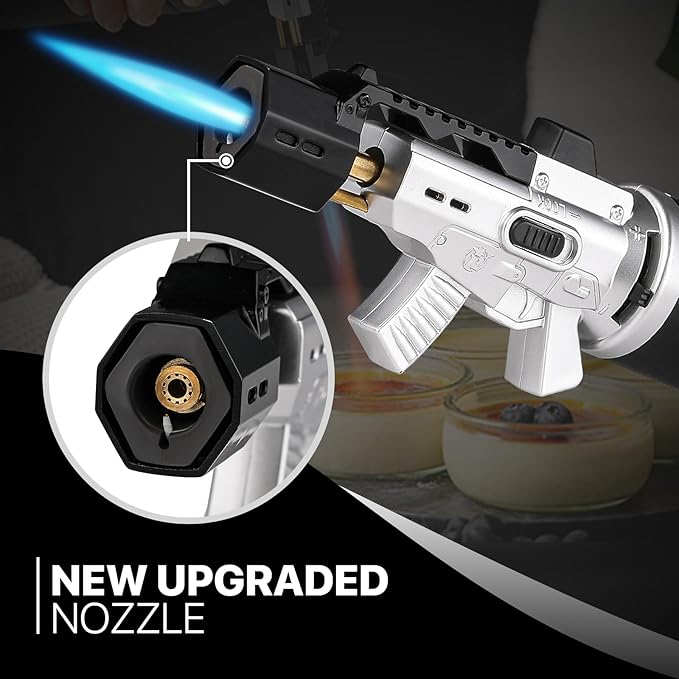 mollie Mini Butane Torch Lighter with Adjustable Flame, Small Refillable Kitchen Cooking Blow Torch for Creme Brulee, Windproof Baking Torch with Safety Lock, Silver 2-Pack (Butane Gas Not Included)