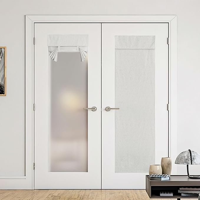 NICETOWN Blackout French Door Curtain, Farmhouse Privacy Thermal Insulated Window Curtain with Velcro for Glass/Front/Sliding/Patio Door, 1 Panel, W30 X L72, Ivory White