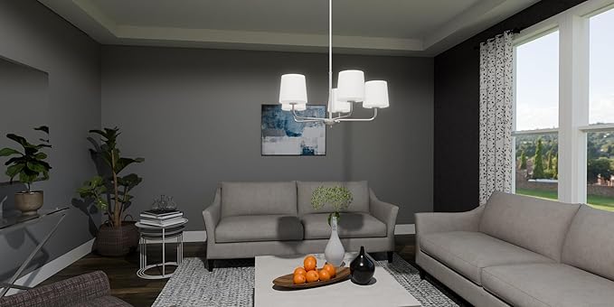 Quoizel Gallagher 1-Tier Chandelier, 28 Inch 5-Light Brushed Nickel Hanging Ceiling Light Fixture, Max Adjustable Height 52", Modern Industrial Design for Dining, Living Room, Kitchen or Office
