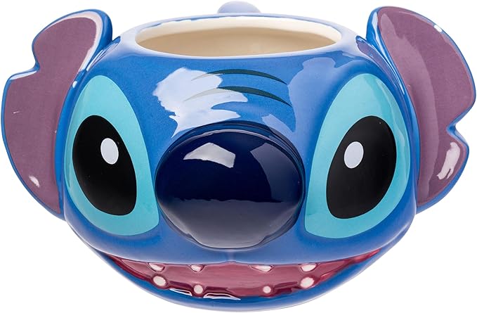 Silver Buffalo Disney Lilo and Stitch Ceramic 3D Sculpted Mug Featuring Stitch, 24 Ounces