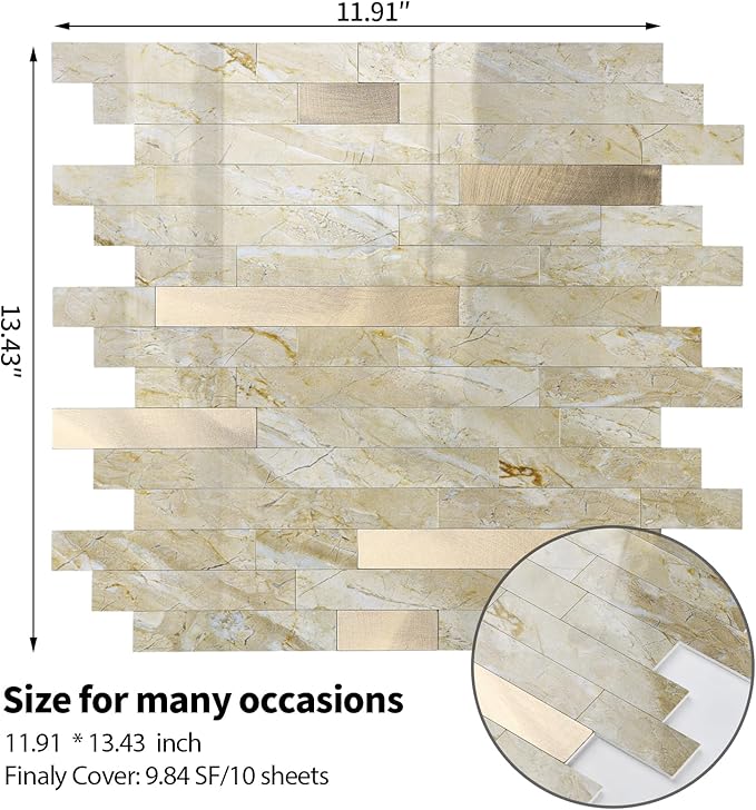 Yipscazo 2026 New Upgrade Peel and Stick Backsplash, Stick on Backsplash Tiles for Kitchen, Bathroom, Fireplace (10 Sheets, Polished Beige Yellow)