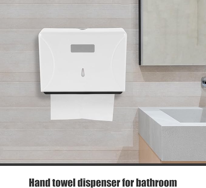 Tofficu Punch-Free Wall-Mounted Paper Towel Dispenser with Adhesive, Bathroom Tissue Holder for Kitchen Office Home, White Multifunctional Touchless Tissue Box for Commercial and Household