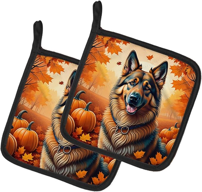 Caroline's Treasures DAC1018PTHD Belgian Tervuren Fall Pair of Pot Holders Kitchen Heat Resistant Pot Holders Sets Oven Hot Pads for Cooking Baking BBQ, 7 1/2 x 7 1/2