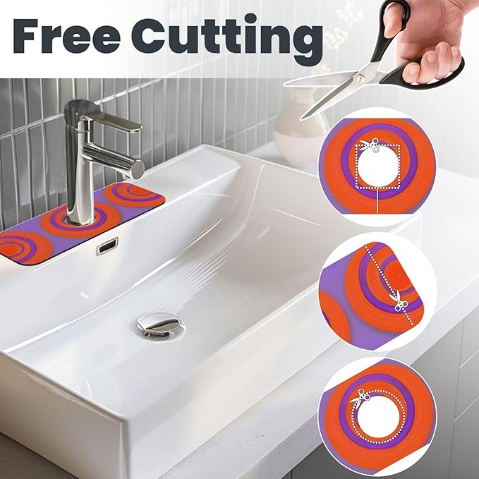 Orange circle centre Printed faucet absorbent mat, suitable for bathrooms, kitchens, and other sink areas.