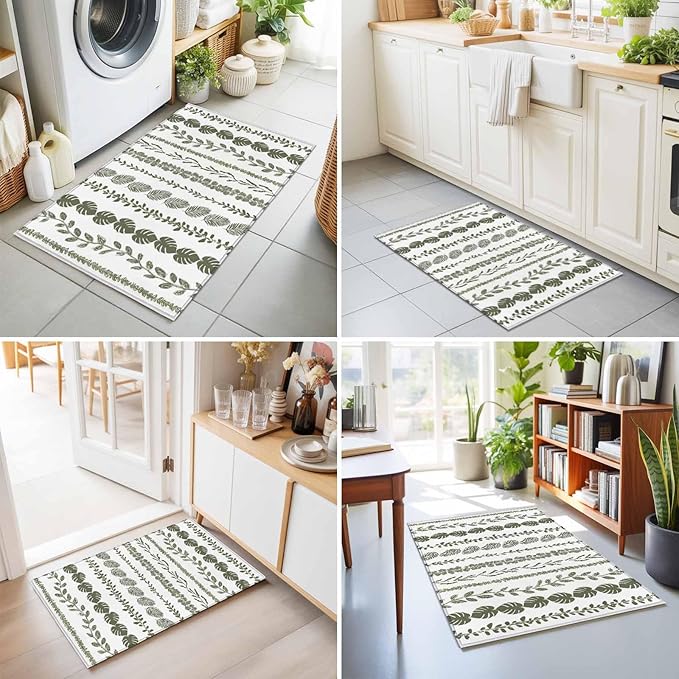 Area Rug 2x3ft, Summer Tropical Leaf Seamless Washable Rugs for Living Room Bedroom, Farmhouse Green Leaves Plant Soft Non-Slip Area Rugs Rectangle Floor Carpet for Dining Room
