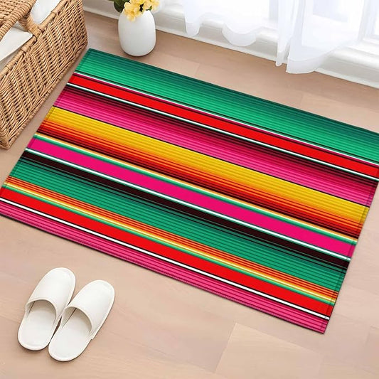 Area Rug 2x3ft, Vintage Mexican Stripes Abstract Washable Rugs for Living Room Bedroom, Native American Stripe Soft Non-Slip Area Rugs Rectangle Floor Carpet for Dining Room