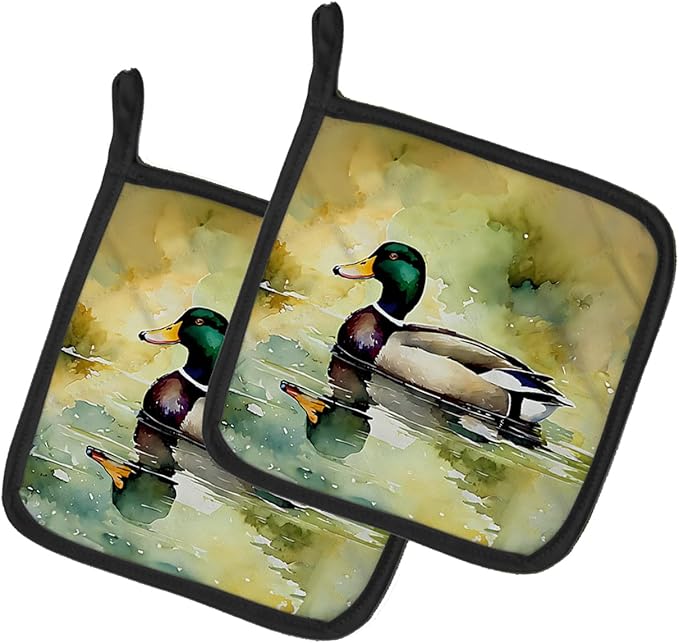 Caroline's Treasures Mallard Pair of Pot Holders Kitchen Heat Resistant Pot Holders Sets Oven Hot Pads for Cooking Baking BBQ, 7 1/2 x 7 1/2