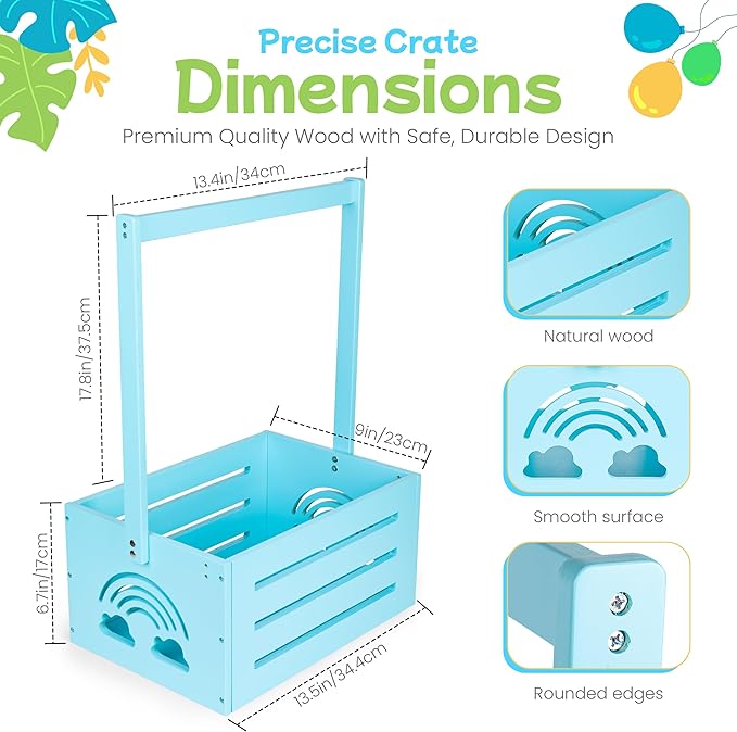 Wooden Baby Shower Crate Closet – with Handle, Smooth Surface & Round Edges – Textured Natural Wood - New Born Welcome Gift Hamper for Boys & Girls - Pregnancy Gifts for New Parents (Baby Blue)