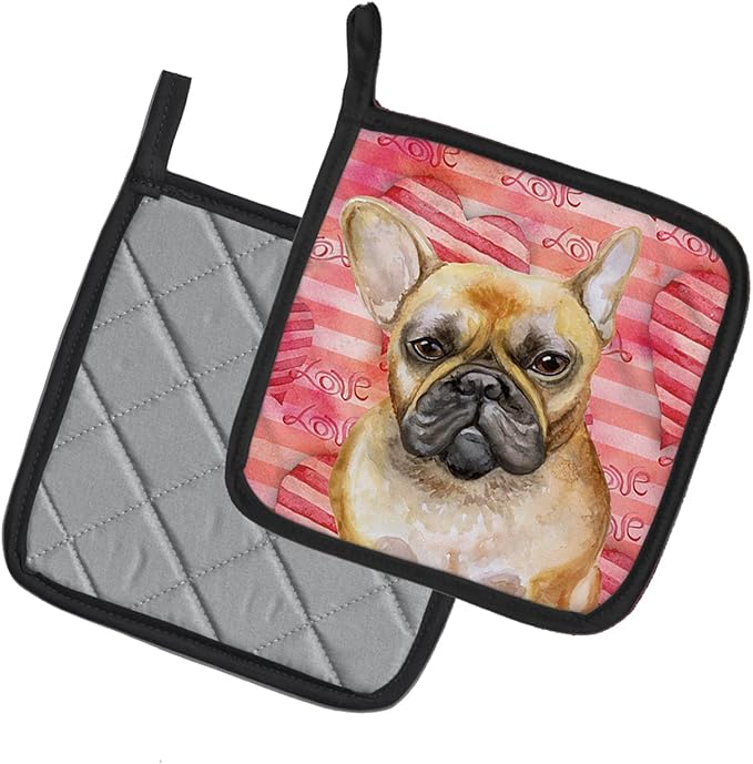 Caroline's Treasures BB9775PTHD French Bulldog Love Pair of Pot Holders, Red Kitchen Heat Resistant Pot Holders Sets Oven Hot Pads for Cooking Baking BBQ, 7 1/2 x 7 1/2