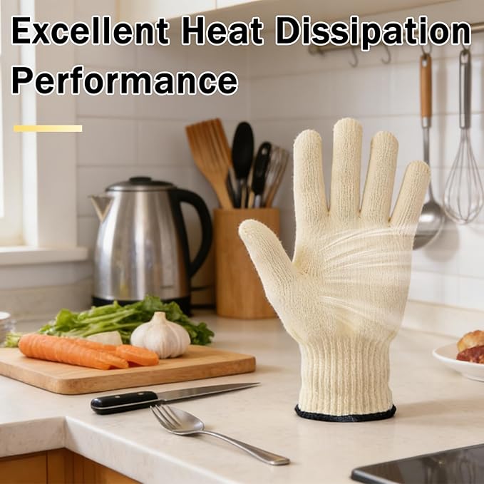 Double Layer Aramid Oven Gloves for Cooking, Baking & Grilling - 932°F Heat Resistant Flame Retardant Oven Mitts Gloves with Fingers for Home Chefs and Professionals