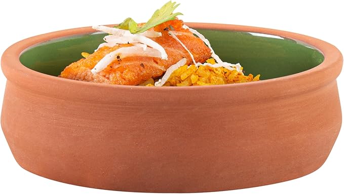 Restaurantware-Terra Tek 8.5 Ounce Terracotta Cazuelas, 2 Green Glazed Clay Pots For Cooking - Oven-Ready, Microwavable, Terracotta Serving Pots, Dishwashable, For Cooking And Serving