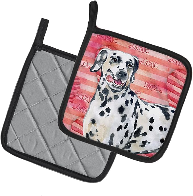 Caroline's Treasures BB9740PTHD Dalmatian Love Pair of Pot Holders, Red Kitchen Heat Resistant Pot Holders Sets Oven Hot Pads for Cooking Baking BBQ, 7 1/2 x 7 1/2