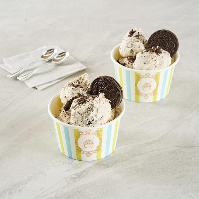 Restaurantware Ice Cream Cups 50 Pack of 8 oz Leak-Resistant Disposable Dessert Bowl Frozen Yogurt Cup Round Paper Container For Cold And Hot Desserts