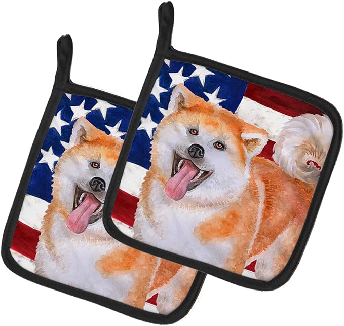 Caroline's Treasures BB9703PTHD Akita Patriotic Pair of Pot Holders Kitchen Heat Resistant Pot Holders Sets Oven Hot Pads for Cooking Baking BBQ, 7 1/2 x 7 1/2
