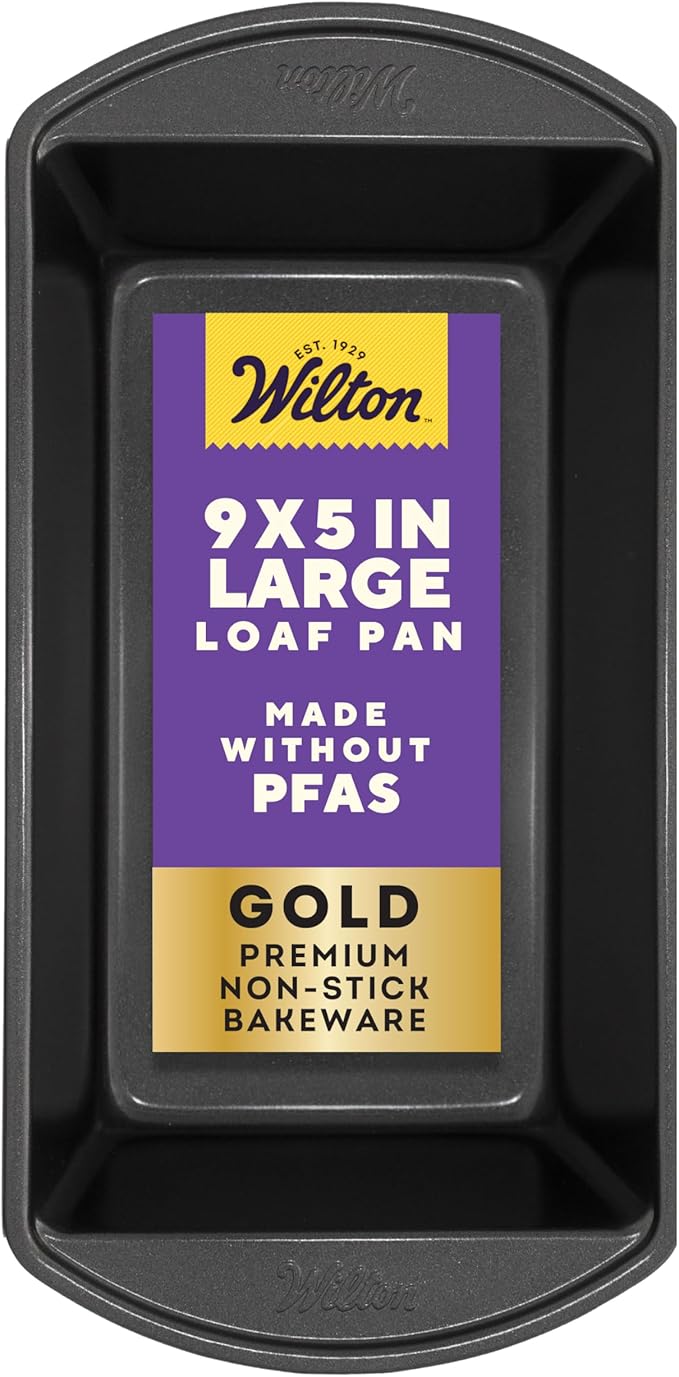 Wilton Gold Non-Stick Bakeware Large Loaf Pan - Baking Pan for Breads, Pound Cake & More - Even Heat Distribution & Extended Handles - Made Without PFAS - 9.25 x 5.25 x 2.75 Inch