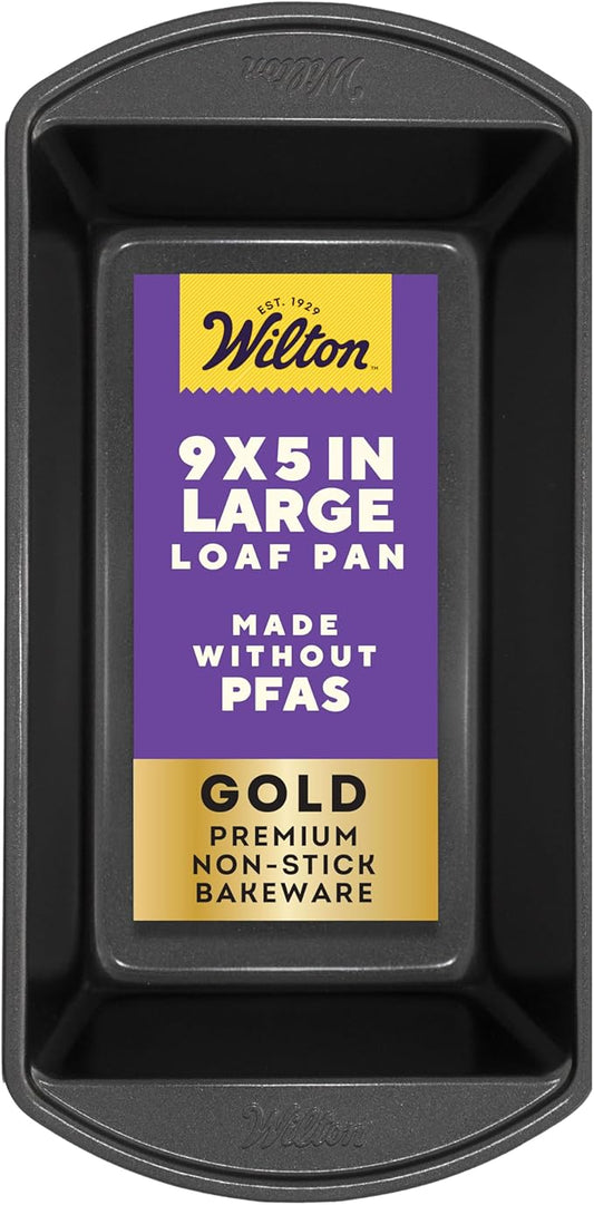 Wilton Gold Non-Stick Bakeware Large Loaf Pan - Baking Pan for Breads, Pound Cake & More - Even Heat Distribution & Extended Handles - Made Without PFAS - 9.25 x 5.25 x 2.75 Inch