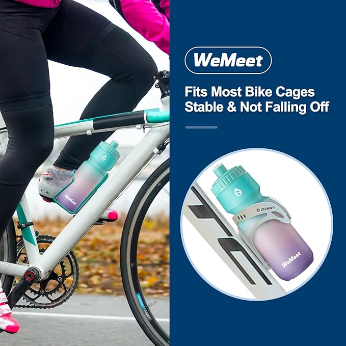 WEMEET Lightweight Bike Water Bottle 24oz, BPA Free, Cycling Squeeze Bottle, Leak Proof Sport Water Bottle with Capacity Scale, for Cycling, Gym (Black & Green Pink Purple, 2 Pack)