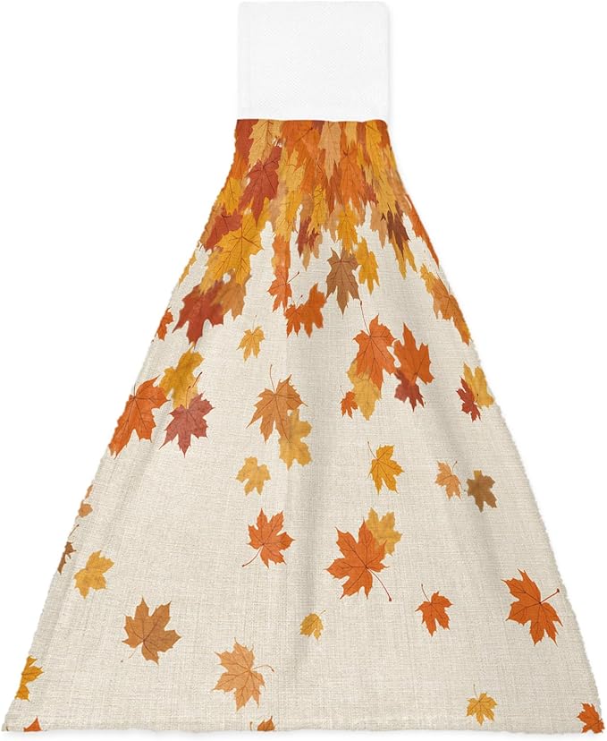 Alandar Home Kitchen Tie Towel Set of 1, Vintage Autumn Maple Leaves Absorbent Soft Hand Towels for Bathroom Hanging Towels, Countryside Farm Plants Fast Drying Cleaning Cloth with Loop