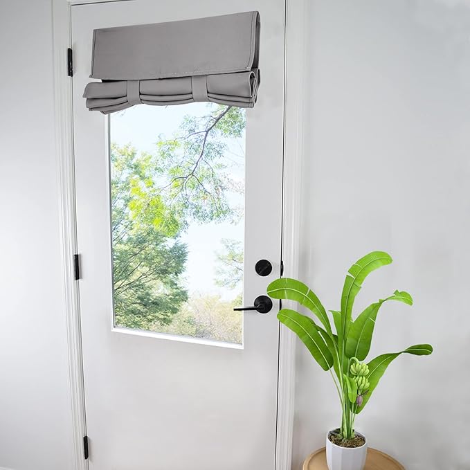 WdFour French Door Curtains for Privacy, Easy Installed Tricia Door Panels,Front Door Sidelight Curtain Tie up Shade, Washable Curtain 25W x 40L Inch Light Gray, 1 Panel
