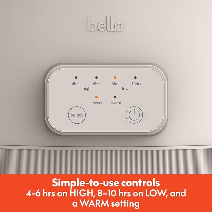 bella 6.0 Qt Programmable Slow Cooker, Ceramic Nonstick Coating, Adjustable Temperature & Cooking Times, Dishwasher Safe Stoneware Pot & Tempered Glass Lid, Tangle Free Cord Wrap, Oatmilk