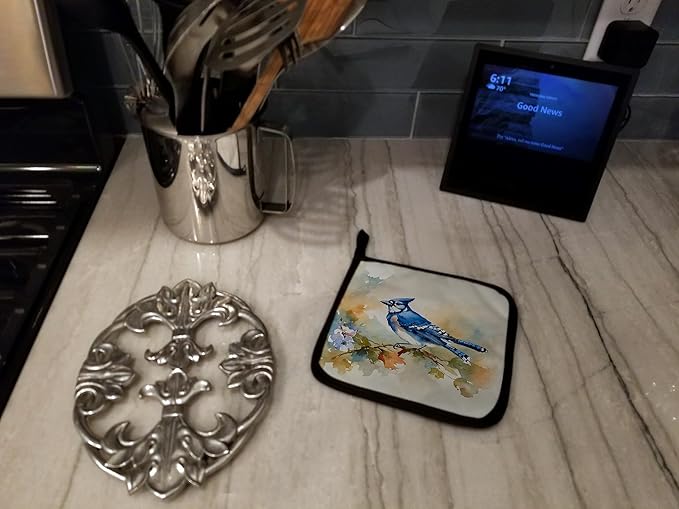 Caroline's Treasures Blue Jay Pair of Pot Holders Kitchen Heat Resistant Pot Holders Sets Oven Hot Pads for Cooking Baking BBQ, 7 1/2 x 7 1/2