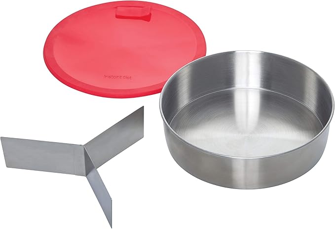 Instant Pot Official Round Nonstick Cook/Bake Pan with Lid & Removable Divider, Multi-Purpose, Heavy-Duty, Dishwasher Safe, Oven Safe, 7", 32 oz, Red, Compatible with 6-Quart and 8-Quart Cookers