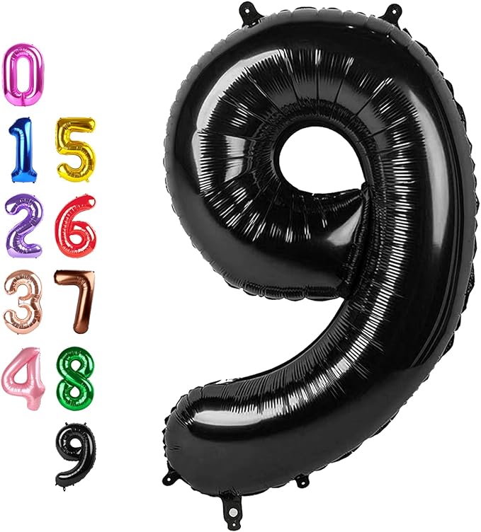 9Th Birthday Decorations 9 Number Balloons, Happy Birthday Decoration for 9th, Black Balloon Numbers 40 Inch for Girls Boys Women Men Engagement, Bridal Shower Party