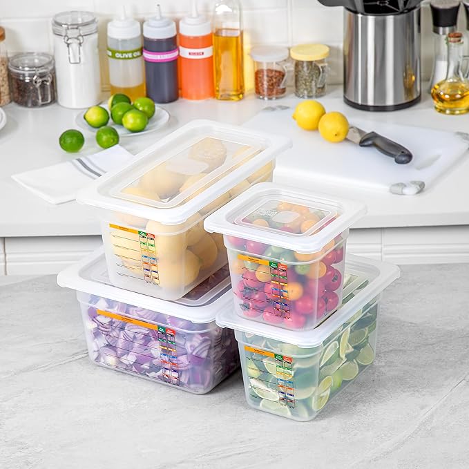 Restaurantware Food Storage Containers 4-Piece with Labels Airtight Seal Food Storage Lids Microwave-Safe Polypropylene Container Translucent