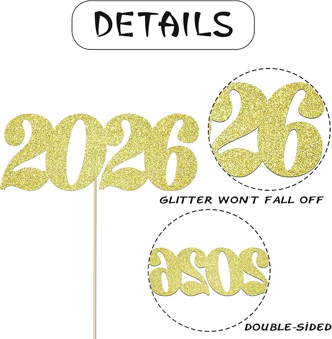 2026 Centerpiece Sticks Class of 2026 Table Decorations 12PCS Graduation Table Toppers Glitter Gold Number 2026 Congrats Table Centerpieces for Graduation Theme Party Decorations Supplies