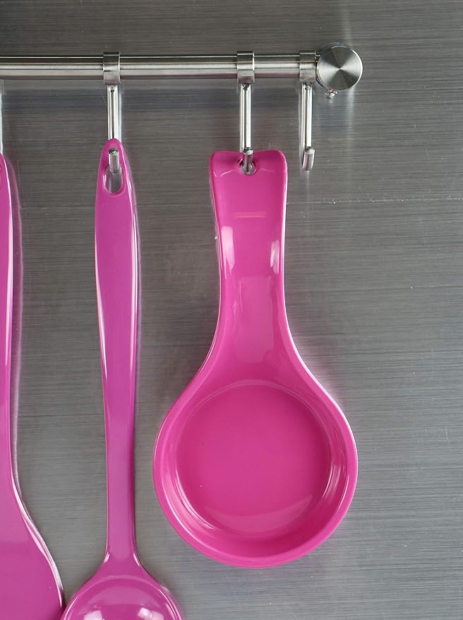 Reston Lloyd Kitchen Counter Utensil Spoon Rest, Ladles, Spaghetti Forks, & Spatulas, Durable BPA-Free Plastic – Dishwasher Safe, Décor, Space Saving Hanging Hole on Handle, Magenta