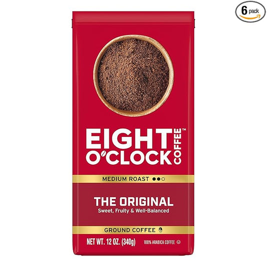 Eight O'Clock Coffee The Original Whole Bean Coffee, Medium Roast, 12 Ounce (Pack of 6) - Sweet, Fruity, Well Balanced