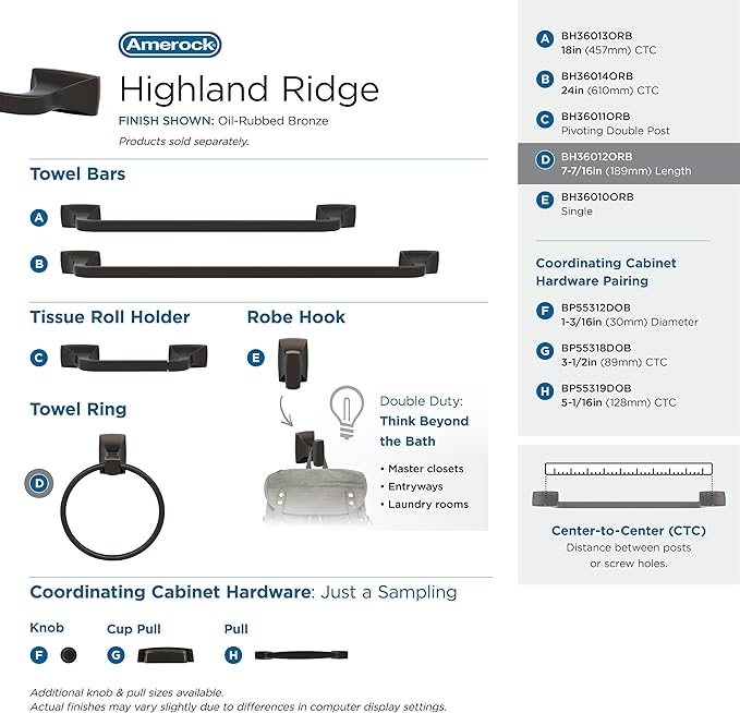 Amerock BH36012 Highland Ridge 7-7/16" Wall Mounted Towel Ring - Oil Rubbed Bronze