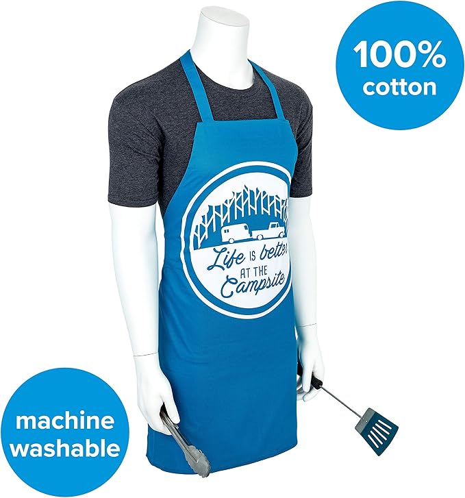 Camco Life is Better at The Campsite Adjustable Apron | Features a Truck and Tree-Themed Design, Made Entirely of Cotton, and is Machine Washable (53258)