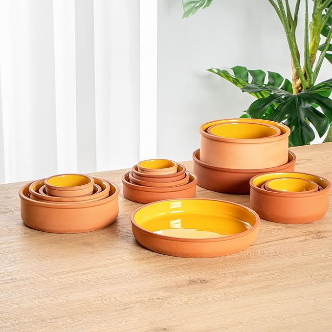 Restaurantware-Terra Tek 34 Ounce Terracotta Cazuelas, 2 Yellow Glazed Clay Pots For Cooking - Oven-Ready, Microwavable, Terracotta Serving Pots, Dishwashable, For Cooking And Serving