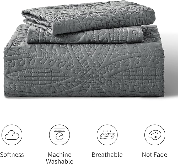 Love's cabin Oversized King Size Quilt Bedding Set Dark Grey Bedspreads - Oversized King Lightweight Bedspread Comforter - Coin Pattern Coverlet for All Season - 3 Pieces (1 Quilt, 2 Pillow Shams)