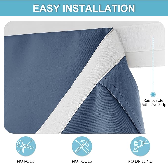 RYB HOME French Door Curtains - Privacy Blackout Window Tie up Shades Energy Saving for Kitchen Dining Bathroom Tricia/Back/Sliding Glass Door Covering, W34 x L80 inches, Stone Blue, 1 Panel