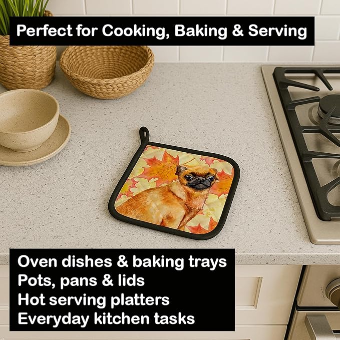 Caroline's Treasures BB9928PTHD Small Brabant Griffon Fall Pair of Pot Holders, Yellow Kitchen Heat Resistant Pot Holders Sets Oven Hot Pads for Cooking Baking BBQ, 7 1/2 x 7 1/2