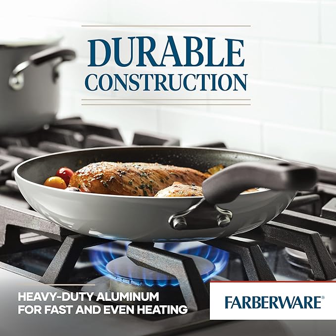 Farberware Cookstart DiamondMax Nonstick Cookware/Pots and Pans Set, Dishwasher Safe, Includes Baking Pan and Cooking Tools, 15 Piece - Silver