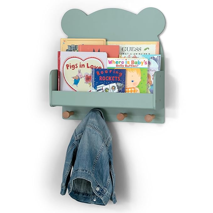babyGap by Delta Children Brannan Bear Wall Shelf with 4 Hooks, Sage Green