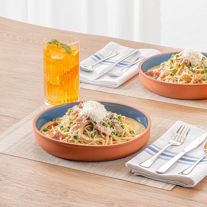Restaurantware-Terra Tek 34 Ounce Terracotta Cazuelas, 2 Blue Glazed Clay Pots For Cooking - Oven-Ready, Microwavable, Terracotta Serving Pots, Dishwashable, For Cooking And Serving