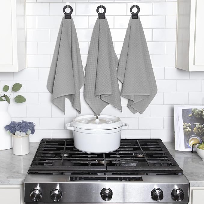Ritz Premium Hook and Hang Towel, (2-Pack), 18" x 28", Long-Lasting Durable Rubber Hook, Highly Absorbent Super Soft Hand Cloths for Kitchen, Bathroom, Laundry Room, Titanium