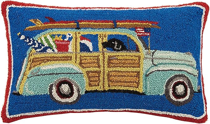 Peking Handicraft 30ML286C22OB Station Wagon Hook Pillow, Blue/Green