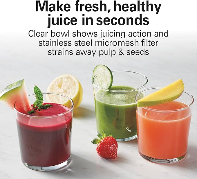 Hamilton Beach Easy Clean Juice Extractor with Easy Sweep cleaning tool, 3" Big Mouth chute, R67870 (Renewed)