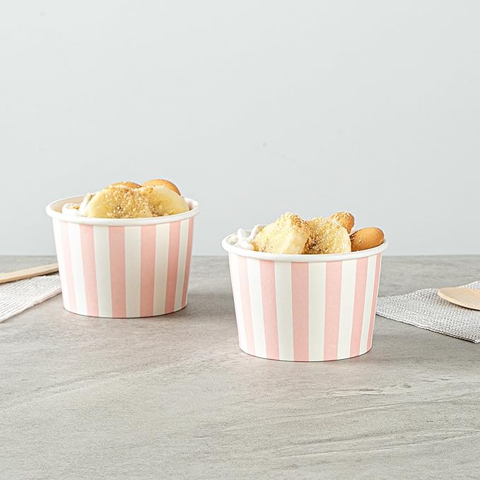 Restaurantware-Coppetta 4 Ounce Dessert Cups, 200 Disposable Ice Cream Cups - Lids Sold Separately, Heavy-Duty, Pink And White Paper Frozen Yogurt Bowls, For Hot And Cold Foods