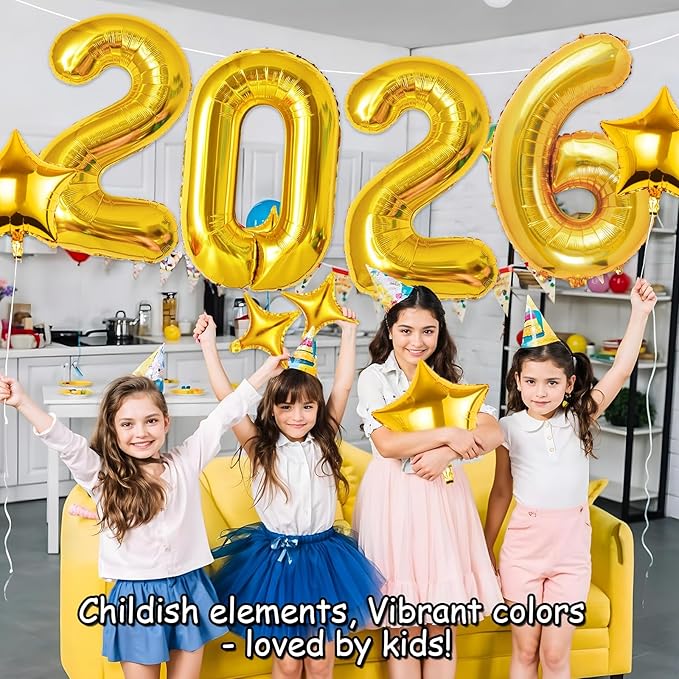 Upgraded, 42in Large 2026 Balloons, with 4pcs Star Balloon and Accessories, 3D Premium Aluminum Foil, Ideal Graduation Balloons for Graduation Decorations 2026, Grad Party Decorations, Gold