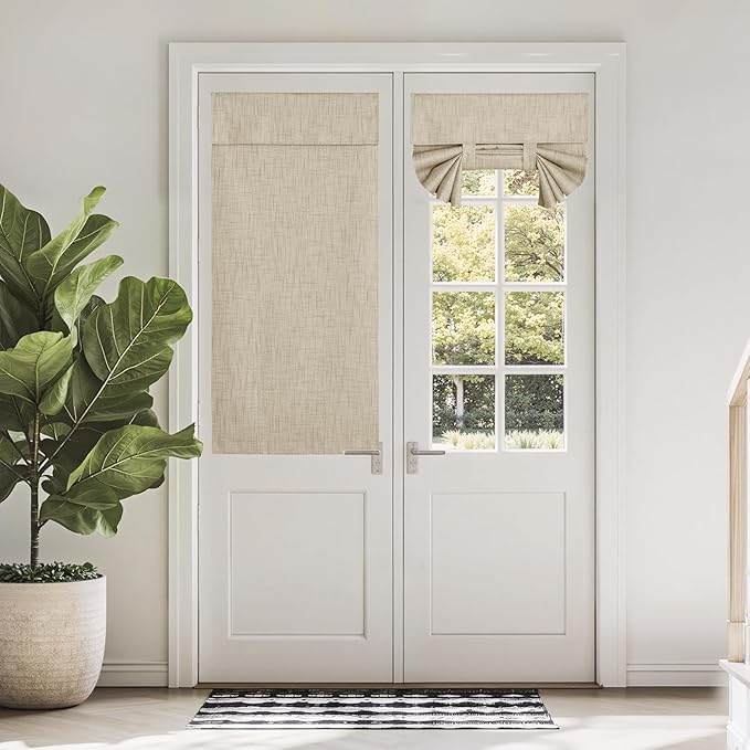 NICETOWN Door Curtain for Window, Linen French Door Curtain for Glass 100% Blackout Tie Up Shade, Farmhouse Window Covering for Living Room Bedroom, 26 x 50 inch, Taupe, 1 PC