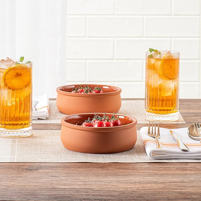 Restaurantware-Terra Tek 17 Ounce Terracotta Cazuelas, 2 Brown Glazed Clay Pots For Cooking - Oven-Ready, Microwavable, Terracotta Serving Pots, Dishwashable, For Cooking And Serving