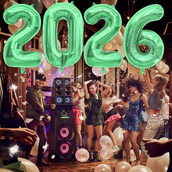 2026 Balloons New Years Eve Party Supplies - 40" Large Green Foil Number Balloon New Years Decorations Graduation Balloons Class of 2026 Happy New Year Birthday Anniversary Graduation Decorations