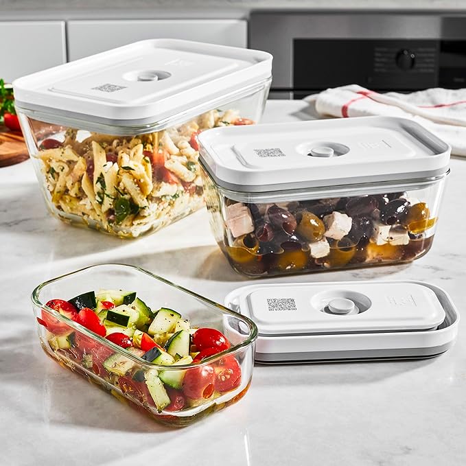 Zwilling J. A. Henckels Fresh Save 36803-003 Fresh & Save Vacuum Glass Containers, Set of 3 Sizes, Airtight, Heat-resistant Glass Storage Containers